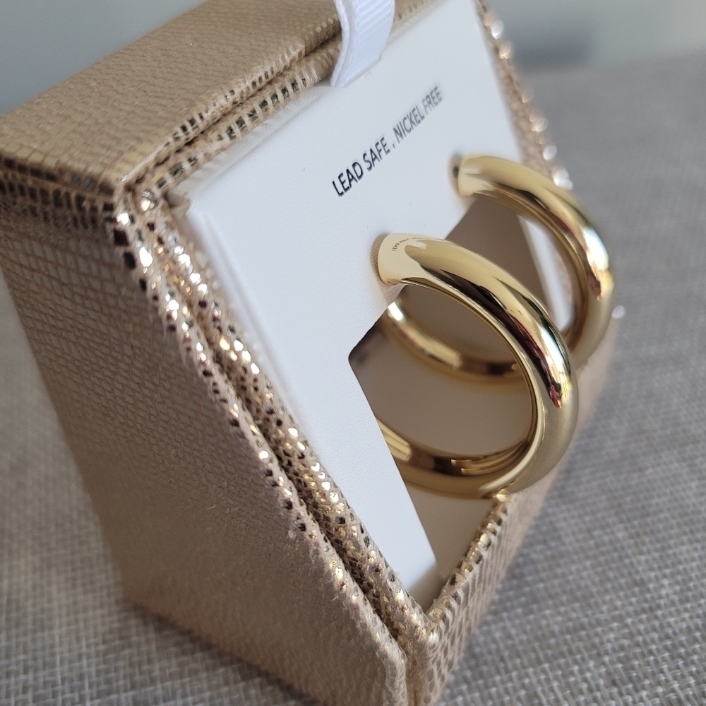New House of Harlow 1960 Gold Earrings Thick Chunky Hoop Dangle Drop 1.5" - Picture 4 of 5